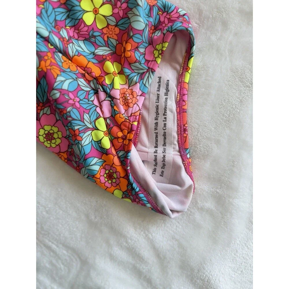 Cat & Jack Girls M (8) Plus One Piece Swimsuit Floral Multicolor Long Sleeve